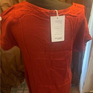 Burgundy Short Sleeve Summer Linen Dress Mid Length Depending on Height